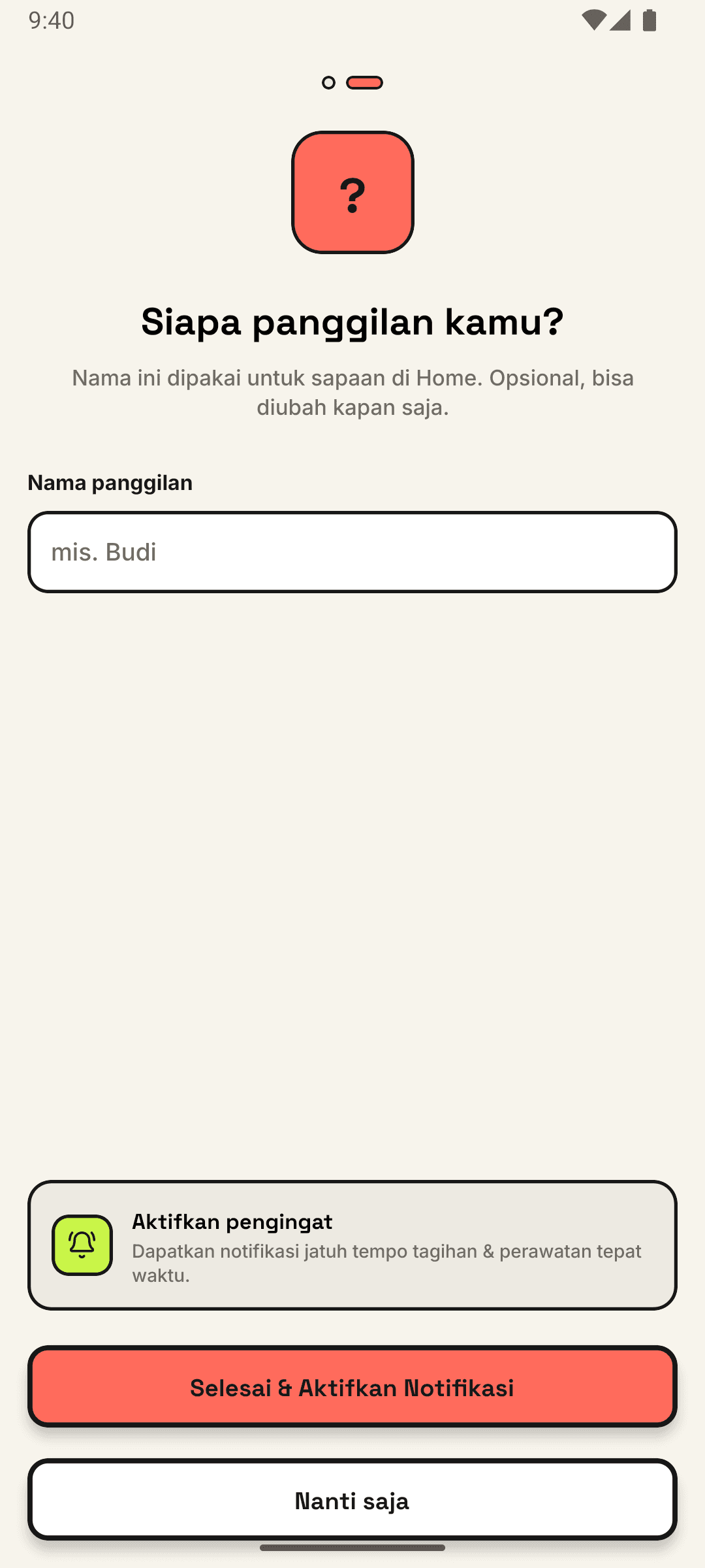 Layar onboarding Keliva lanjutan