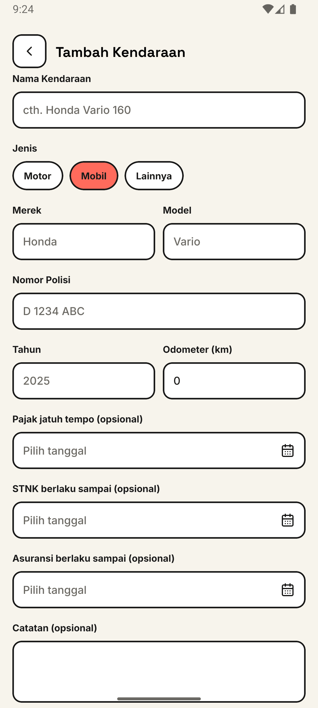 Tambah kendaraan Keliva