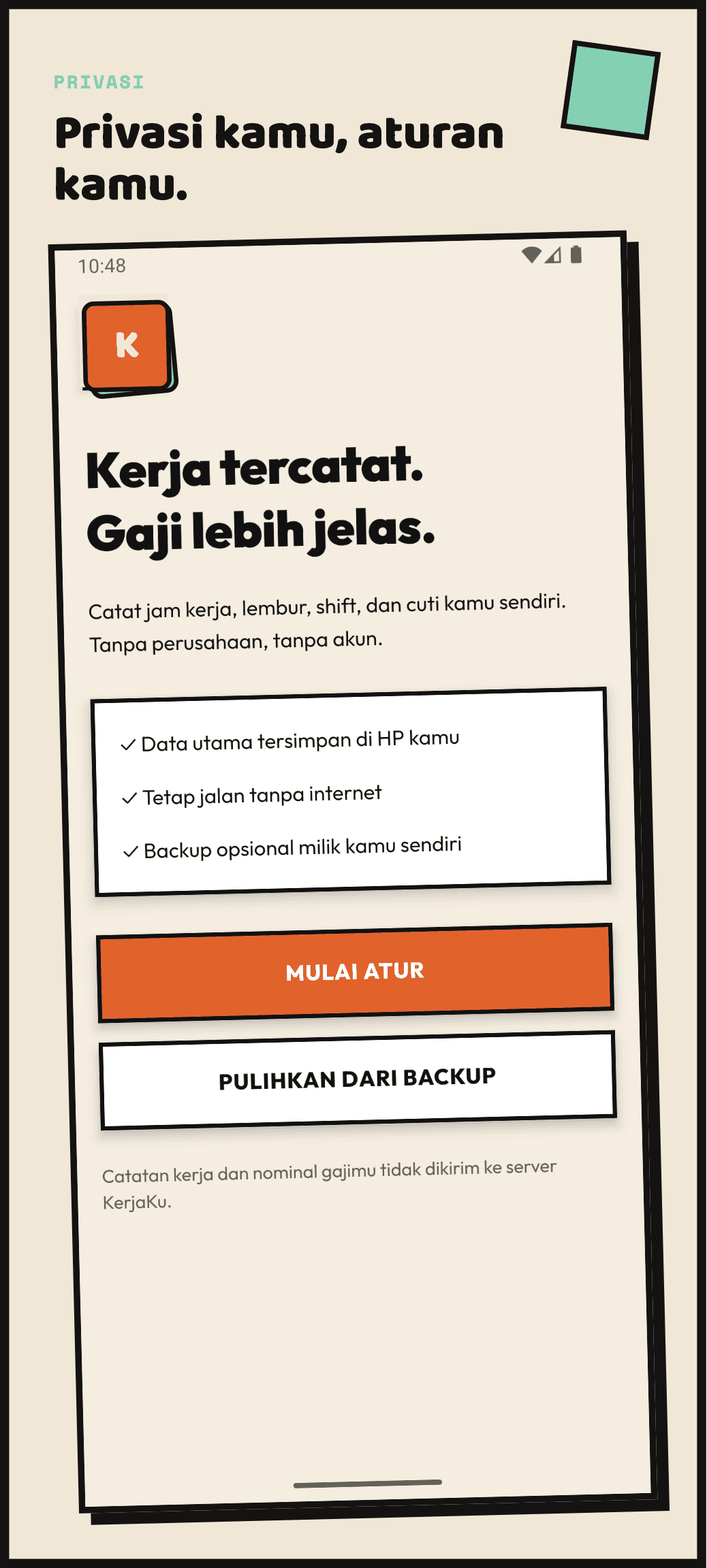 Layar privasi KerjaKu